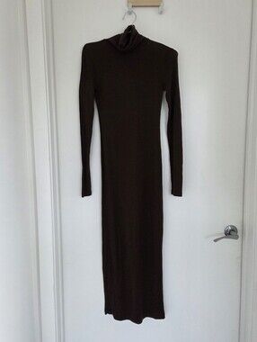 Wool-Blend Jersey Turtleneck Midi Dress XS